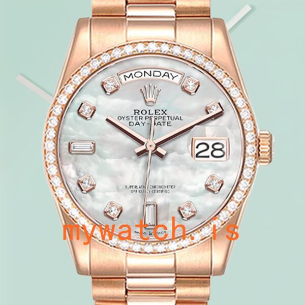 Rolex Day-Date Mens 36mm m128345rbr-0028 Diamond Bezel: Genuine vs. Replica